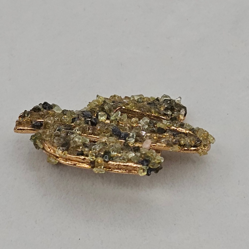 Vintage Cactus Brooch Pin Gold Tone Green Green Stone Chips Desert Southwestern‎ - Picture 8 of 9